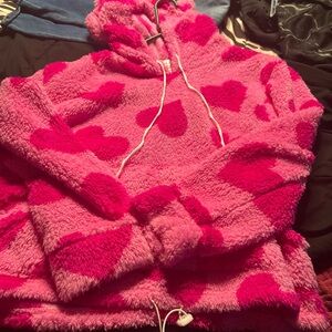 Fuzzy Pink Heart Turtleneck Sweater